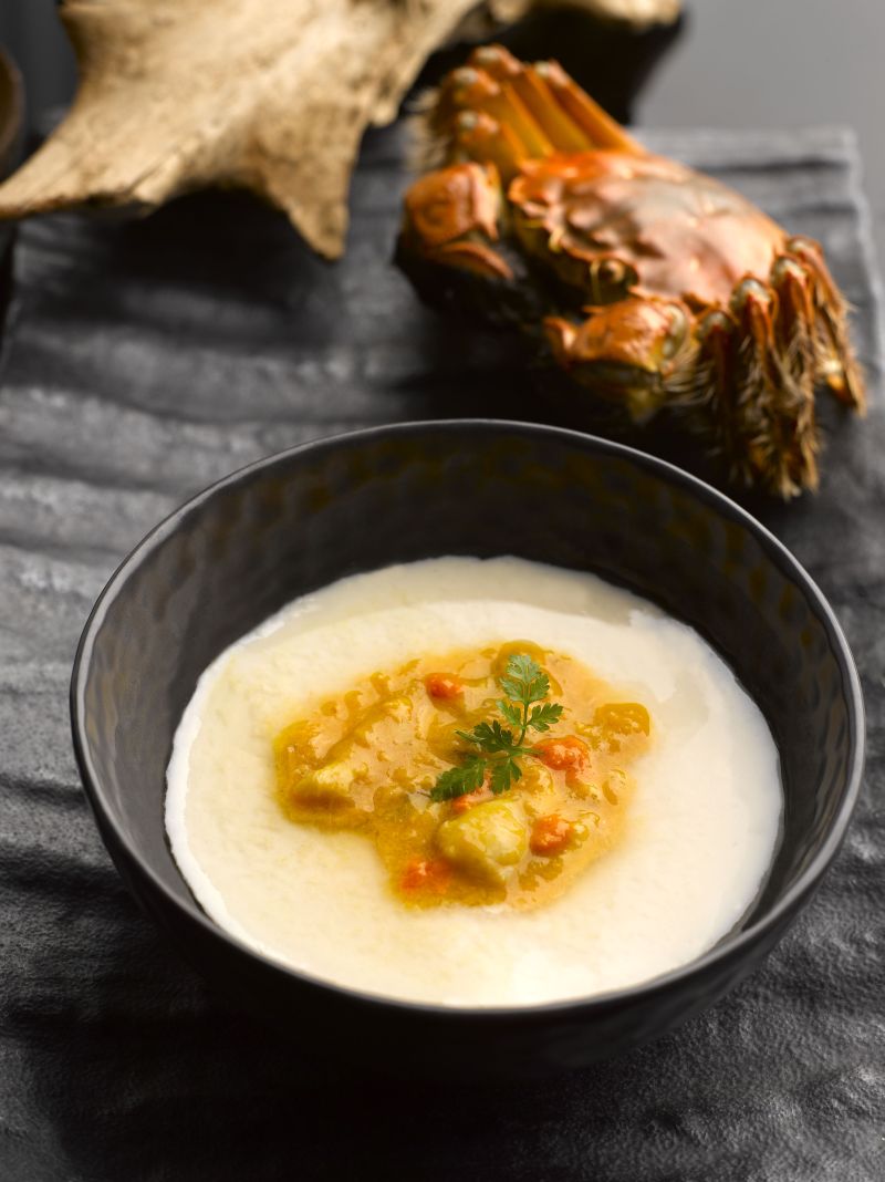 Chicken and Egg White Beancurd topped with Hairy Crab Roe