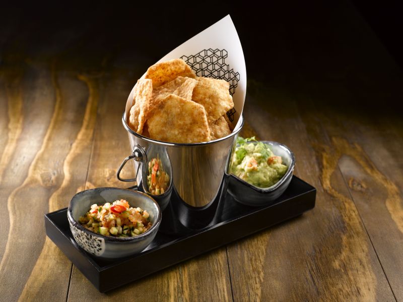 Joo Tofu Chips with Guacamole & Kimchi Salsa