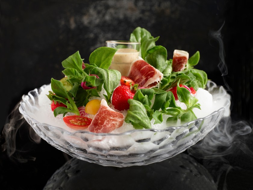 Crystal Jade Palace - Organic Crystal IcePlant &amp; Heirloom Tomato Salad with Jamon Iberico Ham